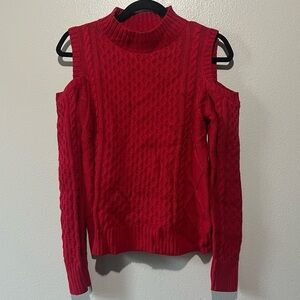 BROADWAY- Red Turtle Neck Knit Sweater with Cut Out Shoulder Size M